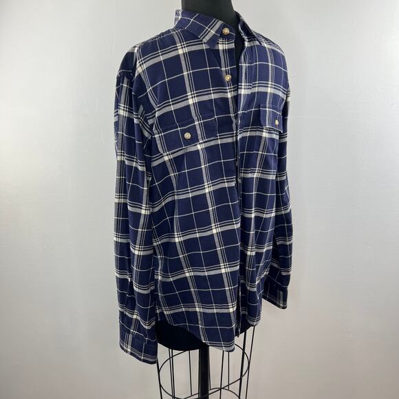 VINTAGE Ralph Lauren Mens Navy Blue White Plaid Button-Down Long Sleeve Shirt M - Picture 2 of 5